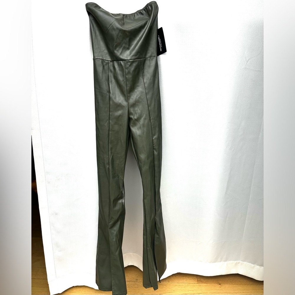 PrettyLittleThing Dark Green Strapless Jumpsuit